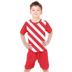 Candy Cane Red White Line Stripes Pattern Peppermint Christmas Delicious Design Kids  Tee And Shorts Set by genx