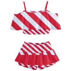 Candy Cane Red White Line Stripes Pattern Peppermint Christmas Delicious Design Kids  Off Shoulder Skirt Bikini by genx