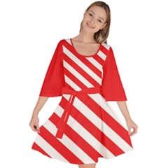 Candy Cane Red White Line Stripes Pattern Peppermint Christmas Delicious Design Velour Kimono Dress by genx