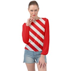 Candy Cane Red White Line Stripes Pattern Peppermint Christmas Delicious Design Banded Bottom Chiffon Top by genx