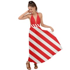 Candy Cane Red White Line Stripes Pattern Peppermint Christmas Delicious Design Backless Maxi Beach Dress by genx