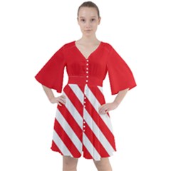 Candy Cane Red White Line Stripes Pattern Peppermint Christmas Delicious Design Boho Button Up Dress by genx