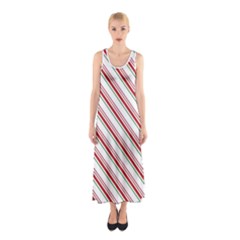 White Candy Cane Pattern With Red And Thin Green Festive Christmas Stripes Sleeveless Maxi Dress by genx