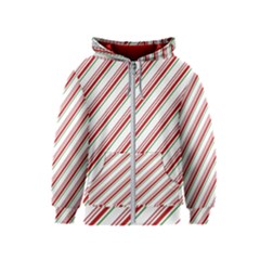 White Candy Cane Pattern With Red And Thin Green Festive Christmas Stripes Kids  Zipper Hoodie by genx