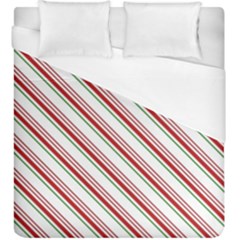 White Candy Cane Pattern With Red And Thin Green Festive Christmas Stripes Duvet Cover (king Size) by genx