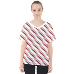 White Candy Cane Pattern With Red And Thin Green Festive Christmas Stripes V-neck Dolman Drape Top by genx