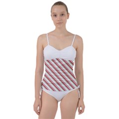 White Candy Cane Pattern With Red And Thin Green Festive Christmas Stripes Sweetheart Tankini Set by genx