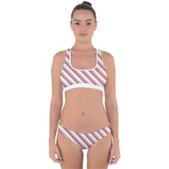 White Candy Cane Pattern With Red And Thin Green Festive Christmas Stripes Cross Back Hipster Bikini Set by genx