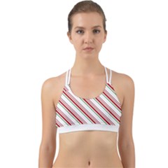 White Candy Cane Pattern With Red And Thin Green Festive Christmas Stripes Back Web Sports Bra by genx