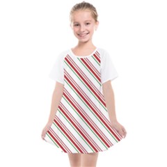 White Candy Cane Pattern With Red And Thin Green Festive Christmas Stripes Kids  Smock Dress by genx