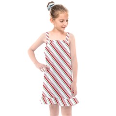 White Candy Cane Pattern With Red And Thin Green Festive Christmas Stripes Kids  Overall Dress by genx