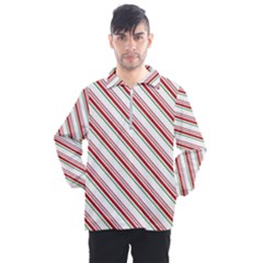 White Candy Cane Pattern With Red And Thin Green Festive Christmas Stripes Men s Half Zip Pullover by genx