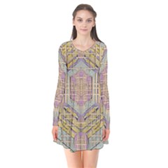 Temple Of Wood With A Touch Of Japan Long Sleeve V-neck Flare Dress by pepitasart