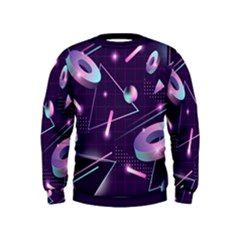 Retrowave Aesthetic Vaporwave Retro Memphis Pattern 80s Design Geometrical Shapes Futurist Pink Blue 3d Kids  Sweatshirt by genx