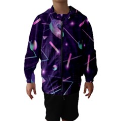 Retrowave Aesthetic Vaporwave Retro Memphis Pattern 80s Design Geometrical Shapes Futurist Pink Blue 3d Kids  Hooded Windbreaker by genx