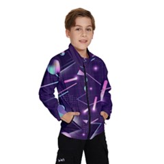 Retrowave Aesthetic Vaporwave Retro Memphis Pattern 80s Design Geometrical Shapes Futurist Pink Blue 3d Kids  Windbreaker by genx