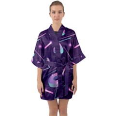 Retrowave Aesthetic Vaporwave Retro Memphis Pattern 80s Design Geometrical Shapes Futurist Pink Blue 3d Half Sleeve Satin Kimono  by genx