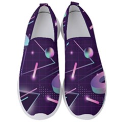 Retrowave Aesthetic Vaporwave Retro Memphis Pattern 80s Design Geometrical Shapes Futurist Pink Blue 3d Men s Slip On Sneakers by genx