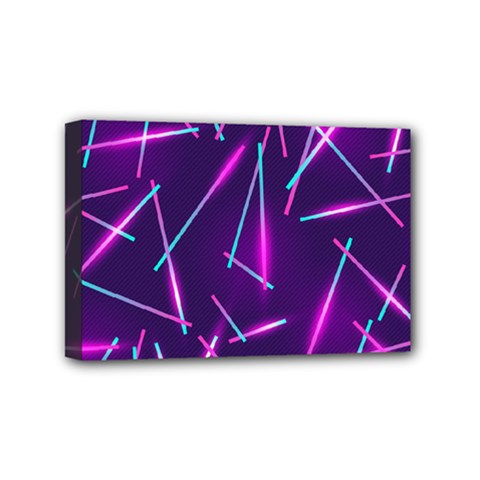 Retrowave Aesthetic Vaporwave Retro Memphis Pattern 80s Design Geometric Shapes Futurist Purple Pink Blue Neon Light Mini Canvas 6  X 4  (stretched) by genx