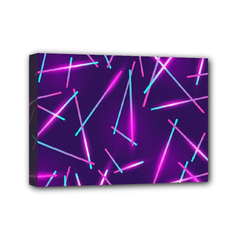 Retrowave Aesthetic Vaporwave Retro Memphis Pattern 80s Design Geometric Shapes Futurist Purple Pink Blue Neon Light Mini Canvas 7  X 5  (stretched) by genx