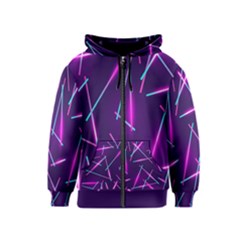 Retrowave Aesthetic Vaporwave Retro Memphis Pattern 80s Design Geometric Shapes Futurist Purple Pink Blue Neon Light Kids  Zipper Hoodie by genx