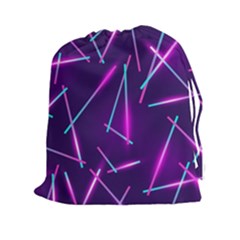 Retrowave Aesthetic Vaporwave Retro Memphis Pattern 80s Design Geometric Shapes Futurist Purple Pink Blue Neon Light Drawstring Pouch (2xl) by genx