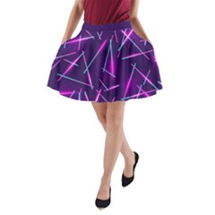 Retrowave Aesthetic Vaporwave Retro Memphis Pattern 80s Design Geometric Shapes Futurist Purple Pink Blue Neon Light A-line Pocket Skirt by genx