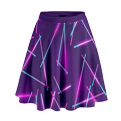 Retrowave Aesthetic Vaporwave Retro Memphis Pattern 80s Design Geometric Shapes Futurist Purple Pink Blue Neon Light High Waist Skirt by genx