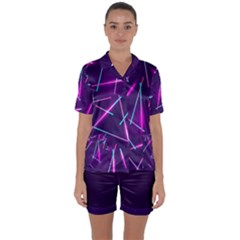 Retrowave Aesthetic Vaporwave Retro Memphis Pattern 80s Design Geometric Shapes Futurist Purple Pink Blue Neon Light Satin Short Sleeve Pyjamas Set by genx