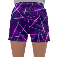 Retrowave Aesthetic Vaporwave Retro Memphis Pattern 80s Design Geometric Shapes Futurist Purple Pink Blue Neon Light Sleepwear Shorts by genx