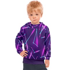 Retrowave Aesthetic Vaporwave Retro Memphis Pattern 80s Design Geometric Shapes Futurist Purple Pink Blue Neon Light Kids  Hooded Pullover by genx