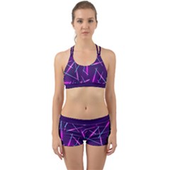 Retrowave Aesthetic Vaporwave Retro Memphis Pattern 80s Design Geometric Shapes Futurist Purple Pink Blue Neon Light Back Web Gym Set by genx