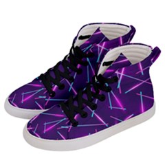 Retrowave Aesthetic Vaporwave Retro Memphis Pattern 80s Design Geometric Shapes Futurist Purple Pink Blue Neon Light Women s Hi-top Skate Sneakers by genx