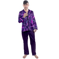 Retrowave Aesthetic Vaporwave Retro Memphis Pattern 80s Design Geometric Shapes Futurist Purple Pink Blue Neon Light Men s Satin Pajamas Long Pants Set by genx