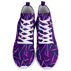 Retrowave Aesthetic Vaporwave Retro Memphis Pattern 80s Design Geometric Shapes Futurist Purple Pink Blue Neon Light Men s Lightweight High Top Sneakers by genx