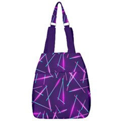 Retrowave Aesthetic Vaporwave Retro Memphis Pattern 80s Design Geometric Shapes Futurist Purple Pink Blue Neon Light Center Zip Backpack by genx
