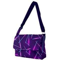Retrowave Aesthetic Vaporwave Retro Memphis Pattern 80s Design Geometric Shapes Futurist Purple Pink Blue Neon Light Full Print Messenger Bag (s) by genx