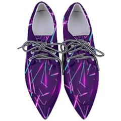 Retrowave Aesthetic Vaporwave Retro Memphis Pattern 80s Design Geometric Shapes Futurist Purple Pink Blue Neon Light Women s Pointed Oxford Shoes by genx