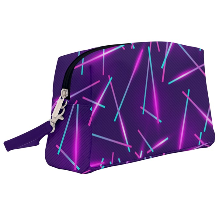 Retrowave Aesthetic vaporwave retro memphis pattern 80s design geometric shapes futurist purple pink blue neon light Wristlet Pouch Bag (Large)