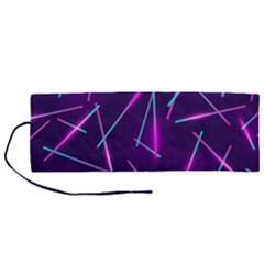 Retrowave Aesthetic Vaporwave Retro Memphis Pattern 80s Design Geometric Shapes Futurist Purple Pink Blue Neon Light Roll Up Canvas Pencil Holder (m) by genx