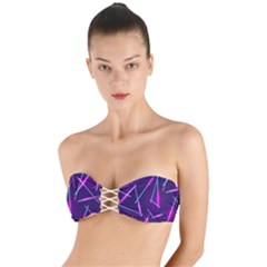 Retrowave Aesthetic Vaporwave Retro Memphis Pattern 80s Design Geometric Shapes Futurist Purple Pink Blue Neon Light Twist Bandeau Bikini Top by genx