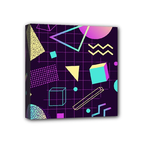 Retrowave Aesthetic Vaporwave Retro Memphis Pattern 80s Design 3d Geometric Shapes Mini Canvas 4  X 4  (stretched) by genx