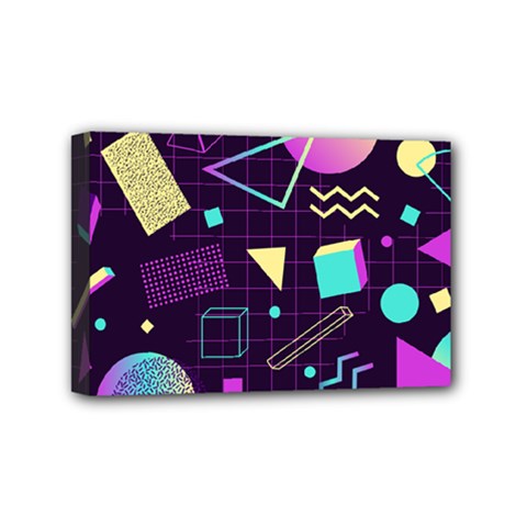 Retrowave Aesthetic Vaporwave Retro Memphis Pattern 80s Design 3d Geometric Shapes Mini Canvas 6  X 4  (stretched) by genx