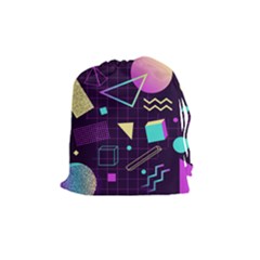 Retrowave Aesthetic Vaporwave Retro Memphis Pattern 80s Design 3d Geometric Shapes Drawstring Pouch (medium) by genx