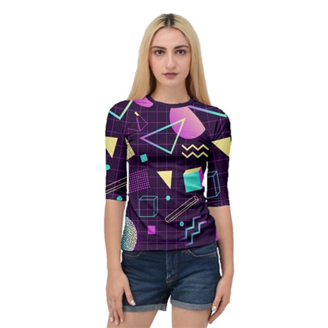 Retrowave Aesthetic Vaporwave Retro Memphis Pattern 80s Design 3d Geometric Shapes Quarter Sleeve Raglan Tee by genx