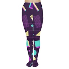 Retrowave Aesthetic Vaporwave Retro Memphis Pattern 80s Design 3d Geometric Shapes Tights by genx