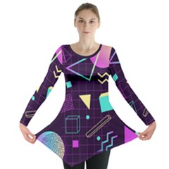 Retrowave Aesthetic Vaporwave Retro Memphis Pattern 80s Design 3d Geometric Shapes Long Sleeve Tunic 