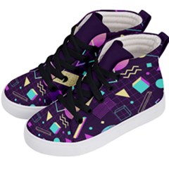 Retrowave Aesthetic Vaporwave Retro Memphis Pattern 80s Design 3d Geometric Shapes Kids  Hi-top Skate Sneakers by genx