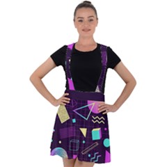 Retrowave Aesthetic Vaporwave Retro Memphis Pattern 80s Design 3d Geometric Shapes Velvet Suspender Skater Skirt by genx