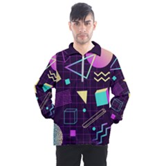 Retrowave Aesthetic Vaporwave Retro Memphis Pattern 80s Design 3d Geometric Shapes Men s Half Zip Pullover by genx